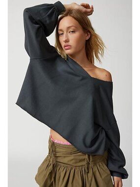 ☀️ Out From Under Urban Outfitters Notch Neck Sweatshirt Washed Black XL Cropped